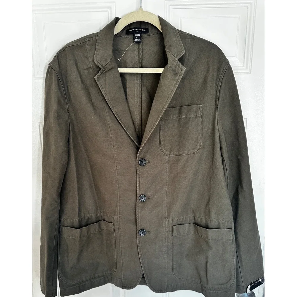 Banana Republic Mens 42 Regular Olive Brown Cotton Canvas Chore Blazer Jacket
